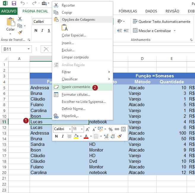 Como inserir imagem em comentário do Excel