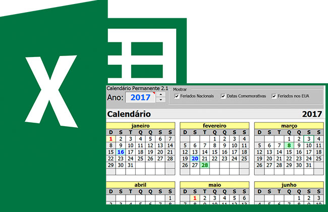 Calendário permanente gerador de calendários no Excel