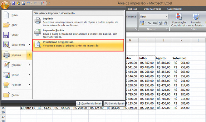 Como configurar uma área de impressão no Excel