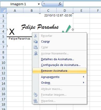 Assinatura digital excel