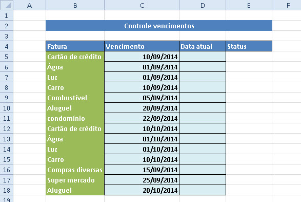 Planilha Para Controle De Datas De Vencimento No Excel