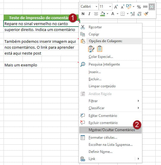 Imprimindo os comentários das planilhas do Excel